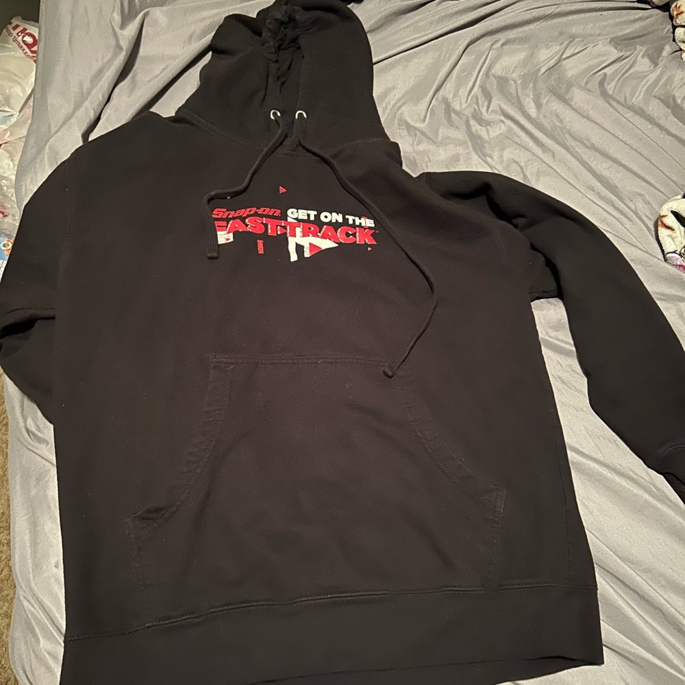 Snap-On Black Hoodie with Red Graphic